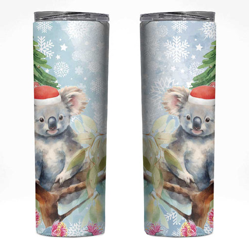 Australia Christmas Skinny Tumbler Koala Santa With Eucalyptus - Watercolor