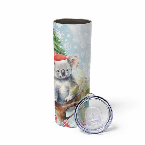 Australia Christmas Skinny Tumbler Koala Santa With Eucalyptus - Watercolor