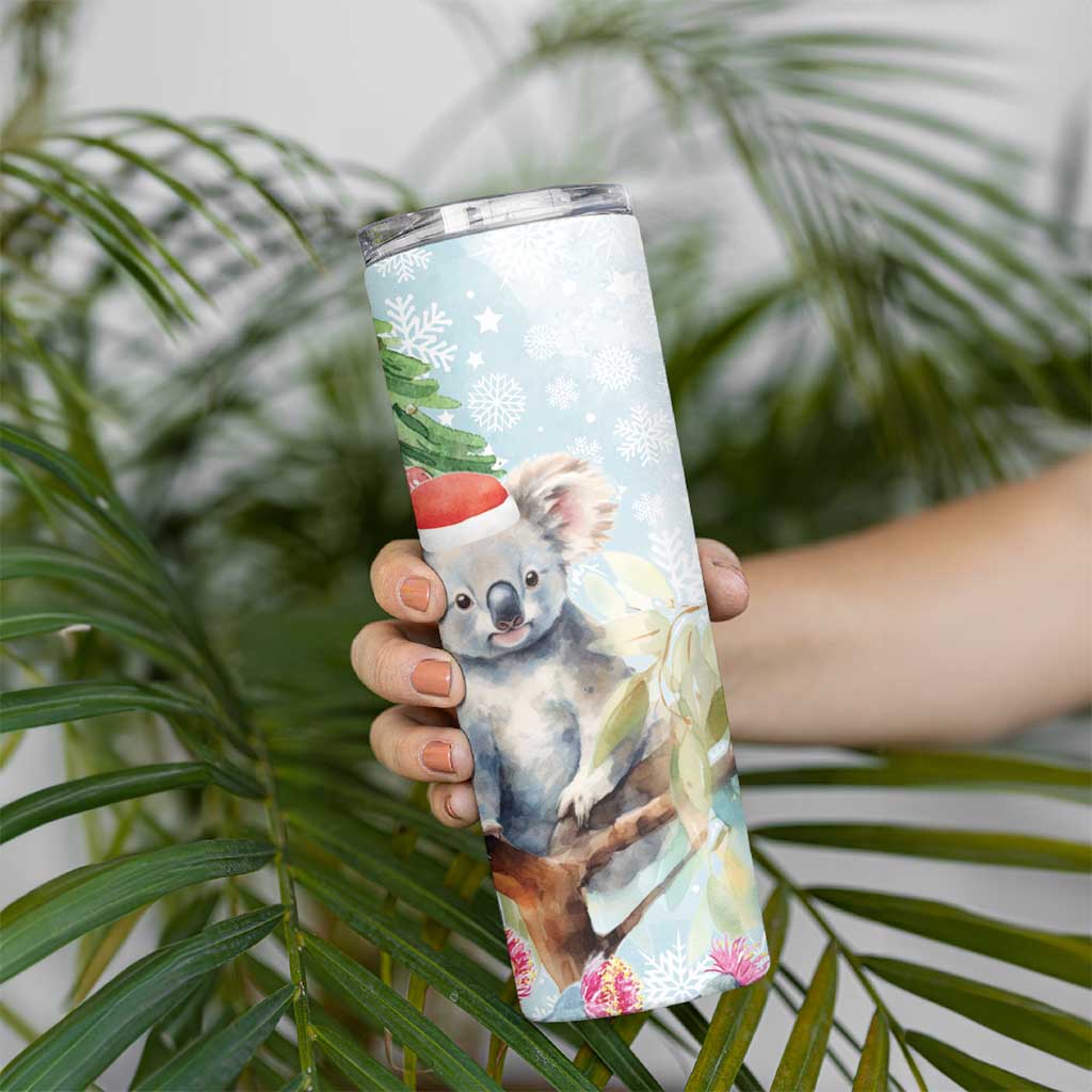 Australia Christmas Skinny Tumbler Koala Santa With Eucalyptus - Watercolor