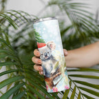 Australia Christmas Skinny Tumbler Koala Santa With Eucalyptus - Watercolor