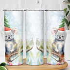 Australia Christmas Skinny Tumbler Koala Santa With Eucalyptus - Watercolor