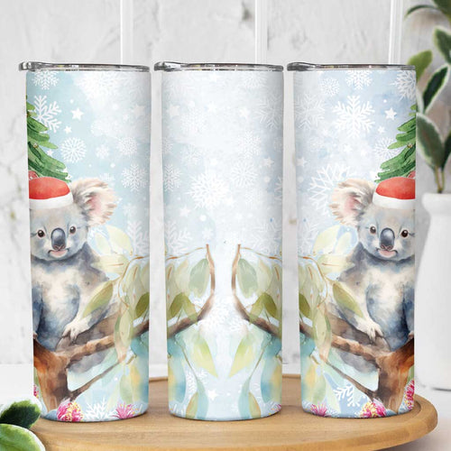 Australia Christmas Skinny Tumbler Koala Santa With Eucalyptus - Watercolor