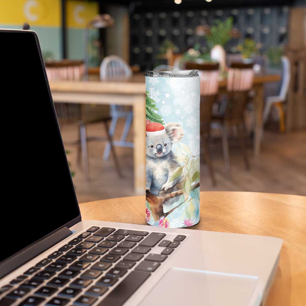 Australia Christmas Skinny Tumbler Koala Santa With Eucalyptus - Watercolor