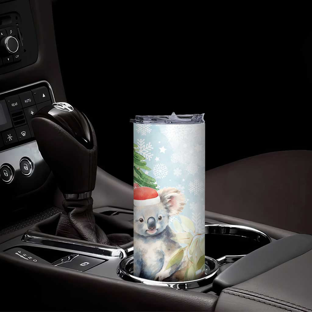 Australia Christmas Skinny Tumbler Koala Santa With Eucalyptus - Watercolor
