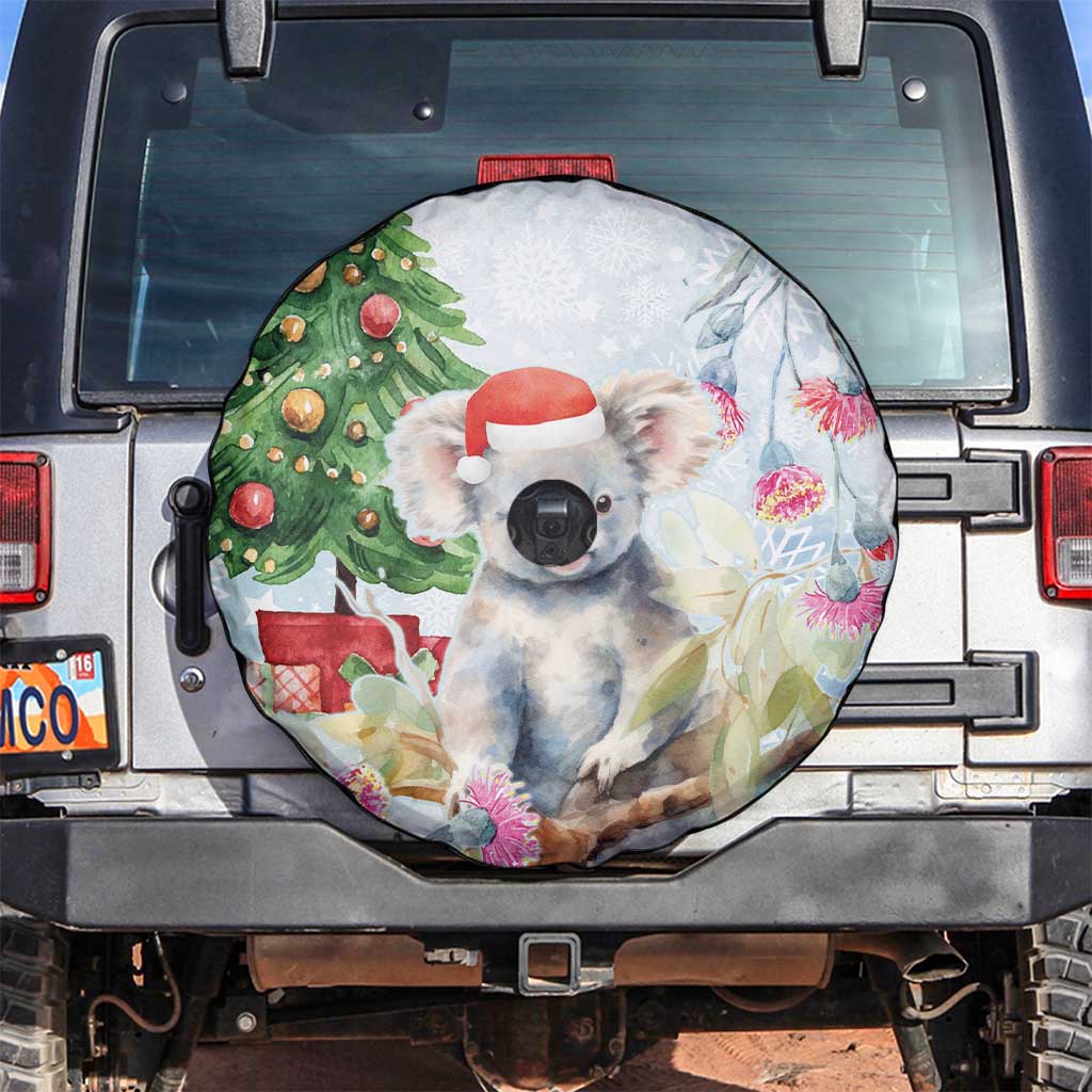 Australia Christmas Spare Tire Cover Koala Santa With Eucalyptus - Watercolor