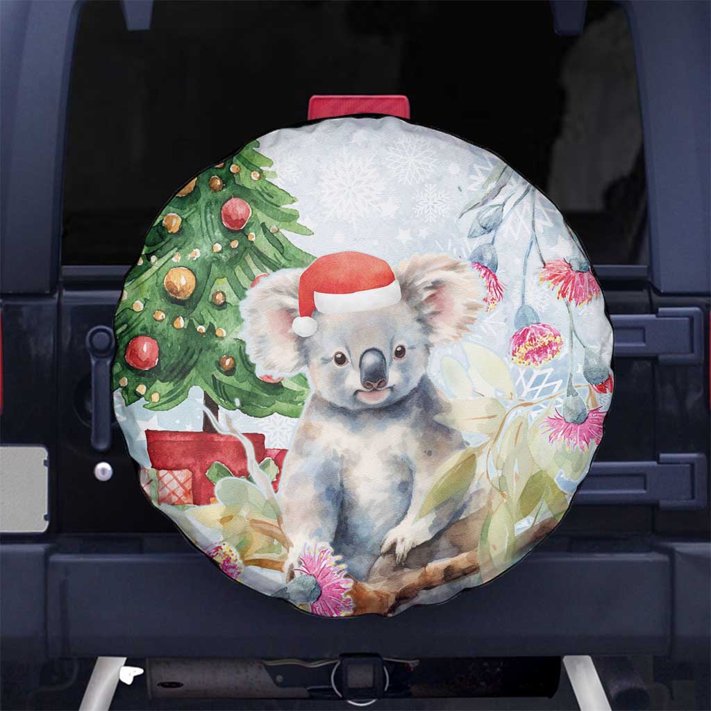 Australia Christmas Spare Tire Cover Koala Santa With Eucalyptus - Watercolor