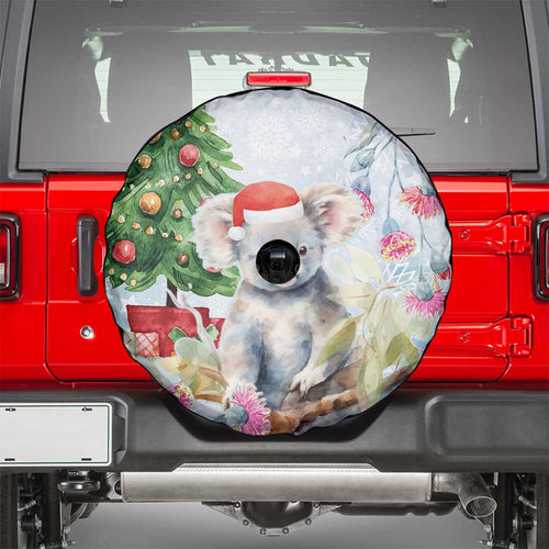 Australia Christmas Spare Tire Cover Koala Santa With Eucalyptus - Watercolor