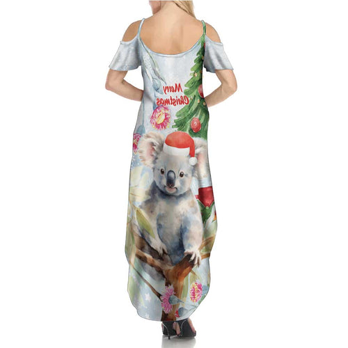 Australia Christmas Summer Maxi Dress Koala Santa With Eucalyptus - Watercolor