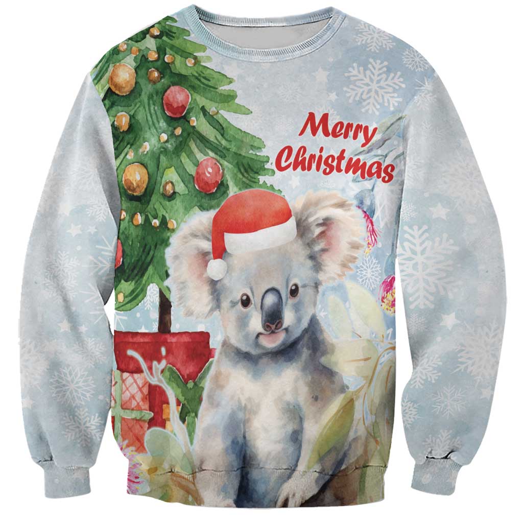 Australia Christmas Sweatshirt Koala Santa With Eucalyptus - Watercolor