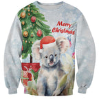 Australia Christmas Sweatshirt Koala Santa With Eucalyptus - Watercolor