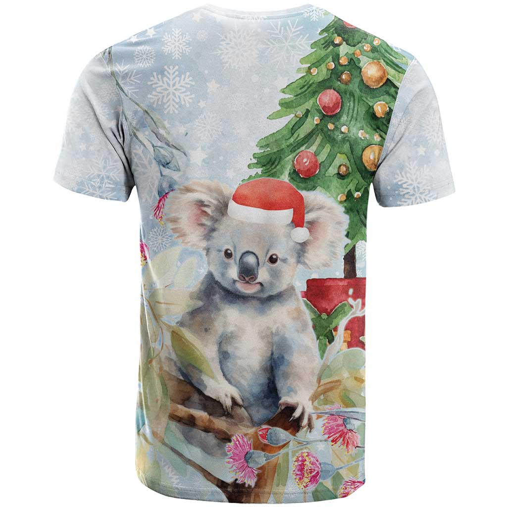 Australia Christmas T Shirt Koala Santa With Eucalyptus - Watercolor