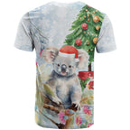 Australia Christmas T Shirt Koala Santa With Eucalyptus - Watercolor