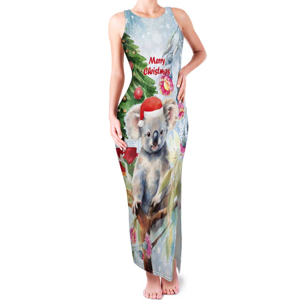 Australia Christmas Tank Maxi Dress Koala Santa With Eucalyptus - Watercolor