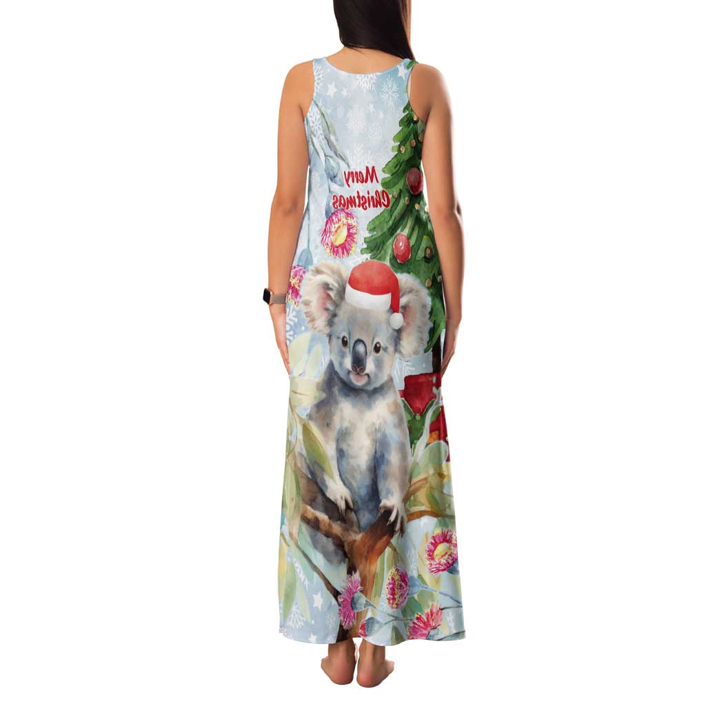 Australia Christmas Tank Maxi Dress Koala Santa With Eucalyptus - Watercolor