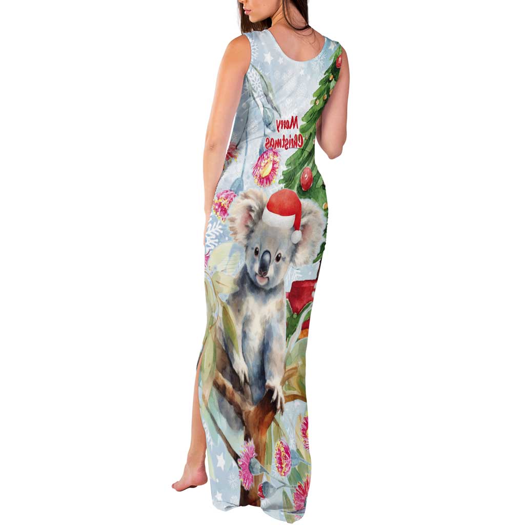 Australia Christmas Tank Maxi Dress Koala Santa With Eucalyptus - Watercolor