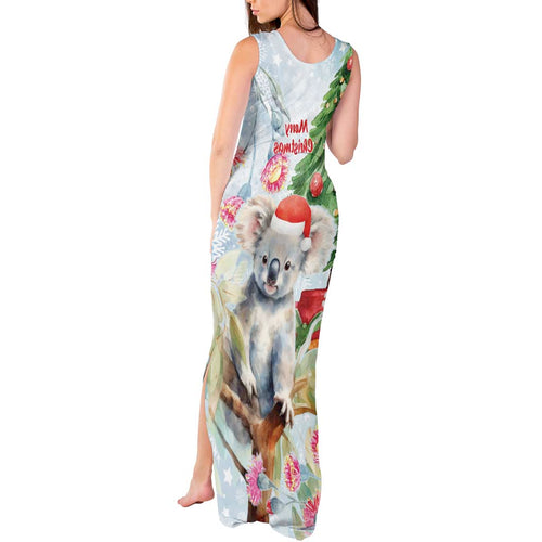 Australia Christmas Tank Maxi Dress Koala Santa With Eucalyptus - Watercolor