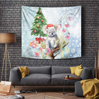 Australia Christmas Tapestry Koala Santa With Eucalyptus - Watercolor