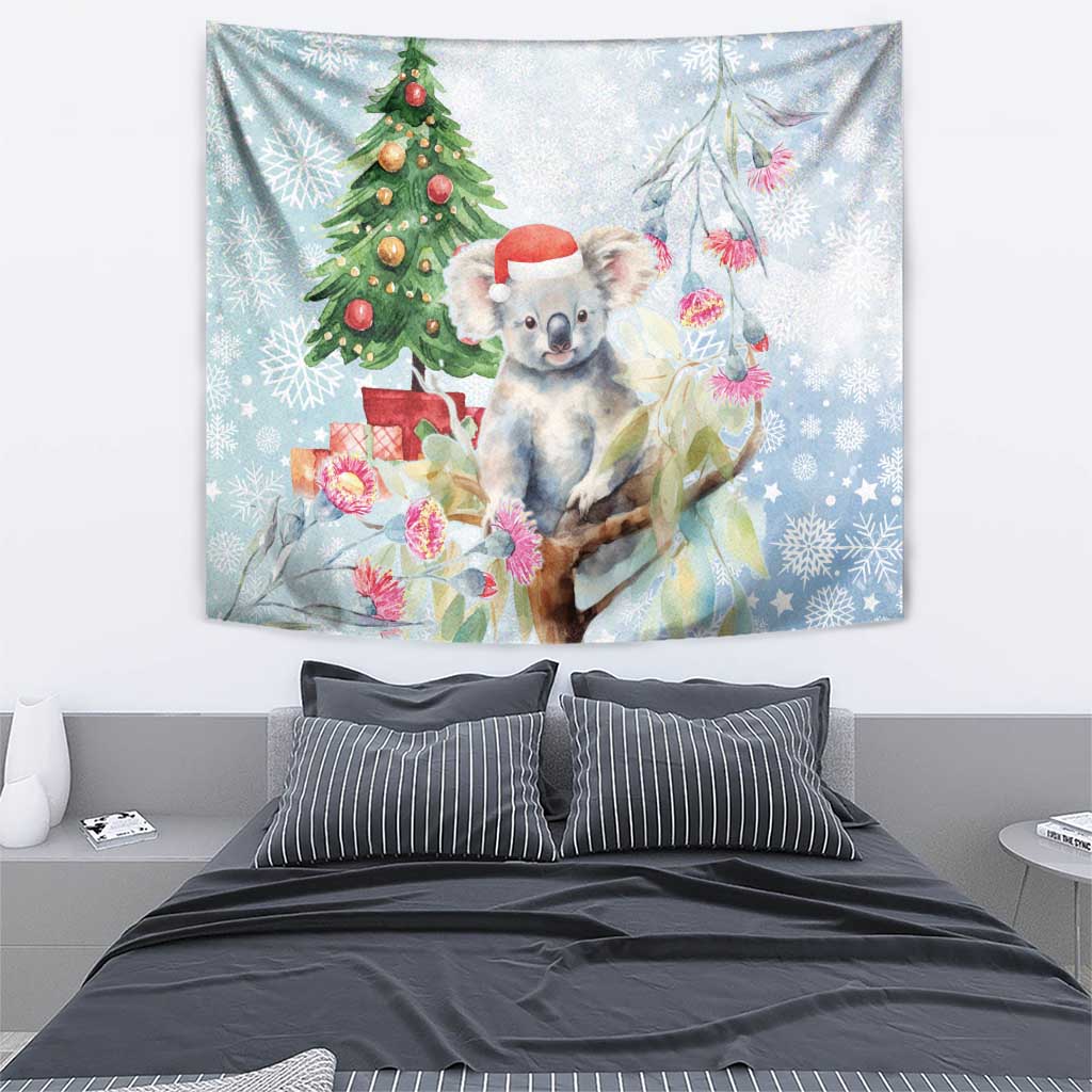 Australia Christmas Tapestry Koala Santa With Eucalyptus - Watercolor