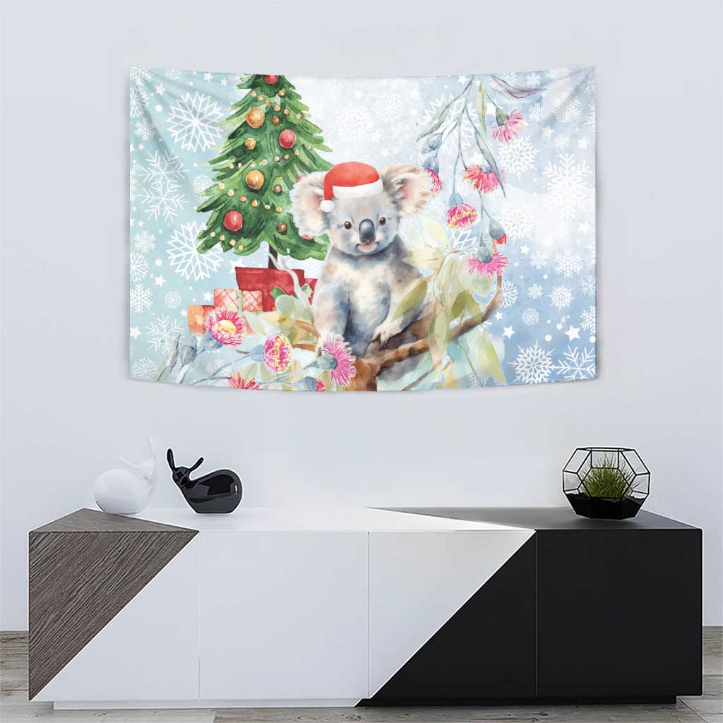 Australia Christmas Tapestry Koala Santa With Eucalyptus - Watercolor