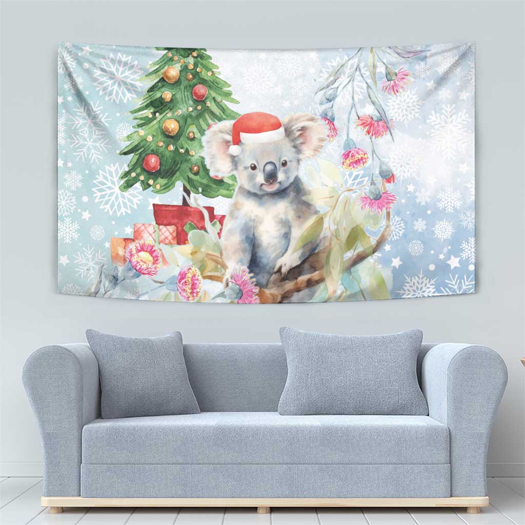 Australia Christmas Tapestry Koala Santa With Eucalyptus - Watercolor