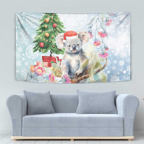 Australia Christmas Tapestry Koala Santa With Eucalyptus - Watercolor