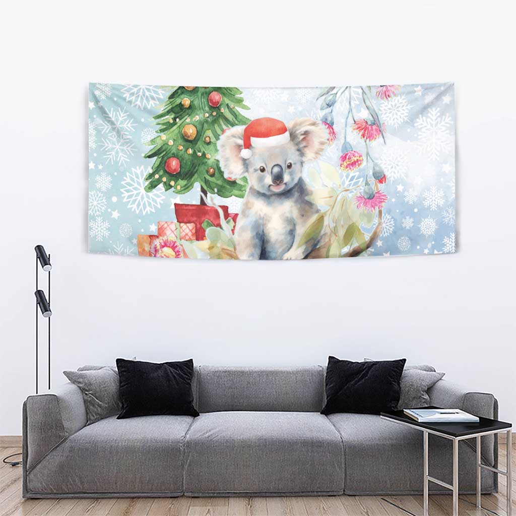 Australia Christmas Tapestry Koala Santa With Eucalyptus - Watercolor