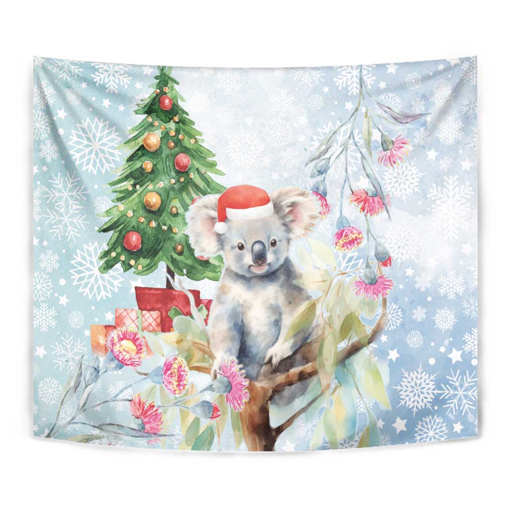 Australia Christmas Tapestry Koala Santa With Eucalyptus - Watercolor