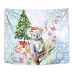 Australia Christmas Tapestry Koala Santa With Eucalyptus - Watercolor