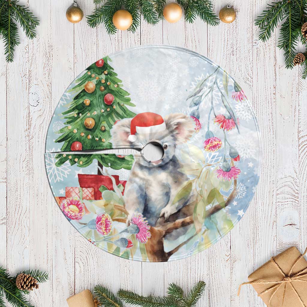 Australia Christmas Tree Skirt Koala Santa With Eucalyptus - Watercolor