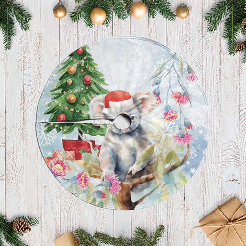 Australia Christmas Tree Skirt Koala Santa With Eucalyptus - Watercolor