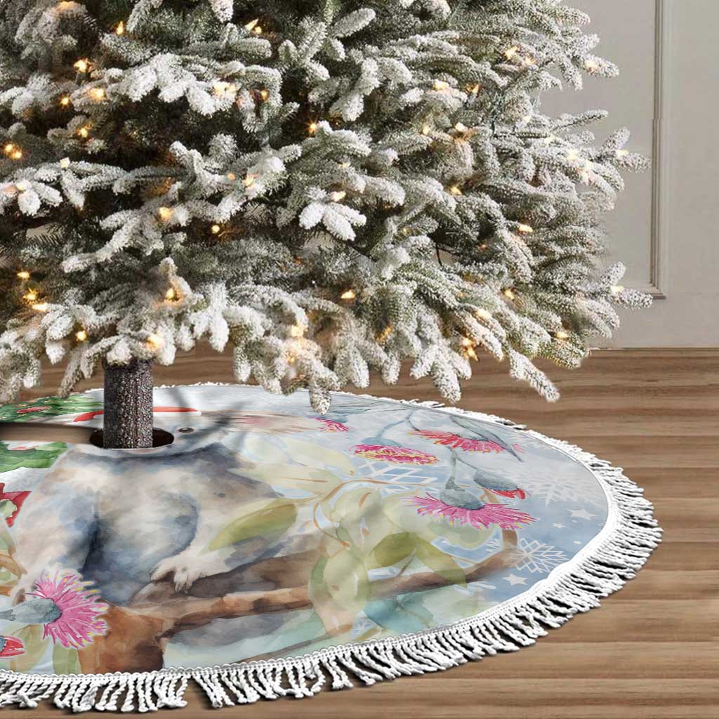 Australia Christmas Tree Skirt Koala Santa With Eucalyptus - Watercolor
