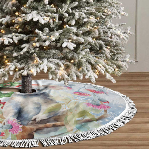 Australia Christmas Tree Skirt Koala Santa With Eucalyptus - Watercolor
