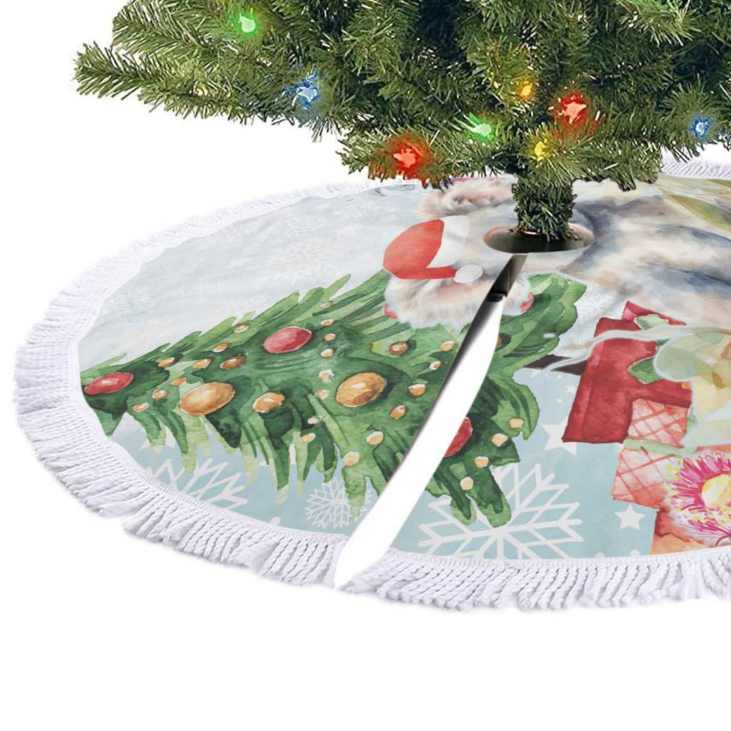 Australia Christmas Tree Skirt Koala Santa With Eucalyptus - Watercolor