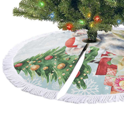 Australia Christmas Tree Skirt Koala Santa With Eucalyptus - Watercolor