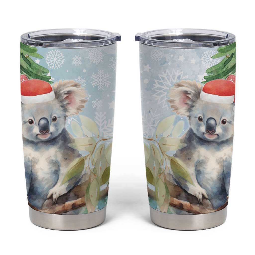 Australia Christmas Tumbler Cup Koala Santa With Eucalyptus - Watercolor