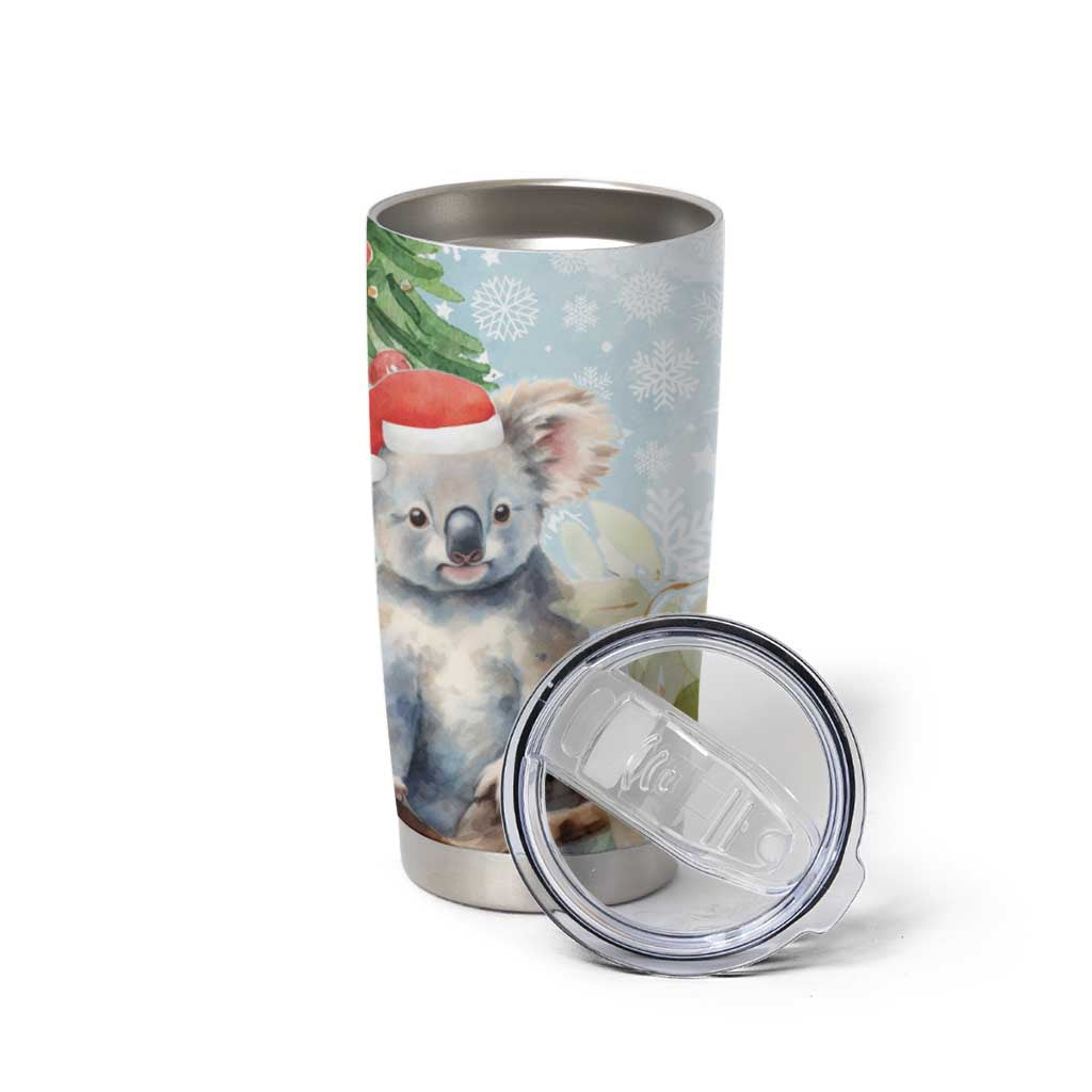 Australia Christmas Tumbler Cup Koala Santa With Eucalyptus - Watercolor