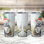 Australia Christmas Tumbler Cup Koala Santa With Eucalyptus - Watercolor