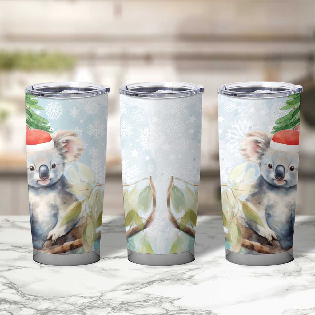 Australia Christmas Tumbler Cup Koala Santa With Eucalyptus - Watercolor