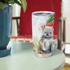 Australia Christmas Tumbler Cup Koala Santa With Eucalyptus - Watercolor