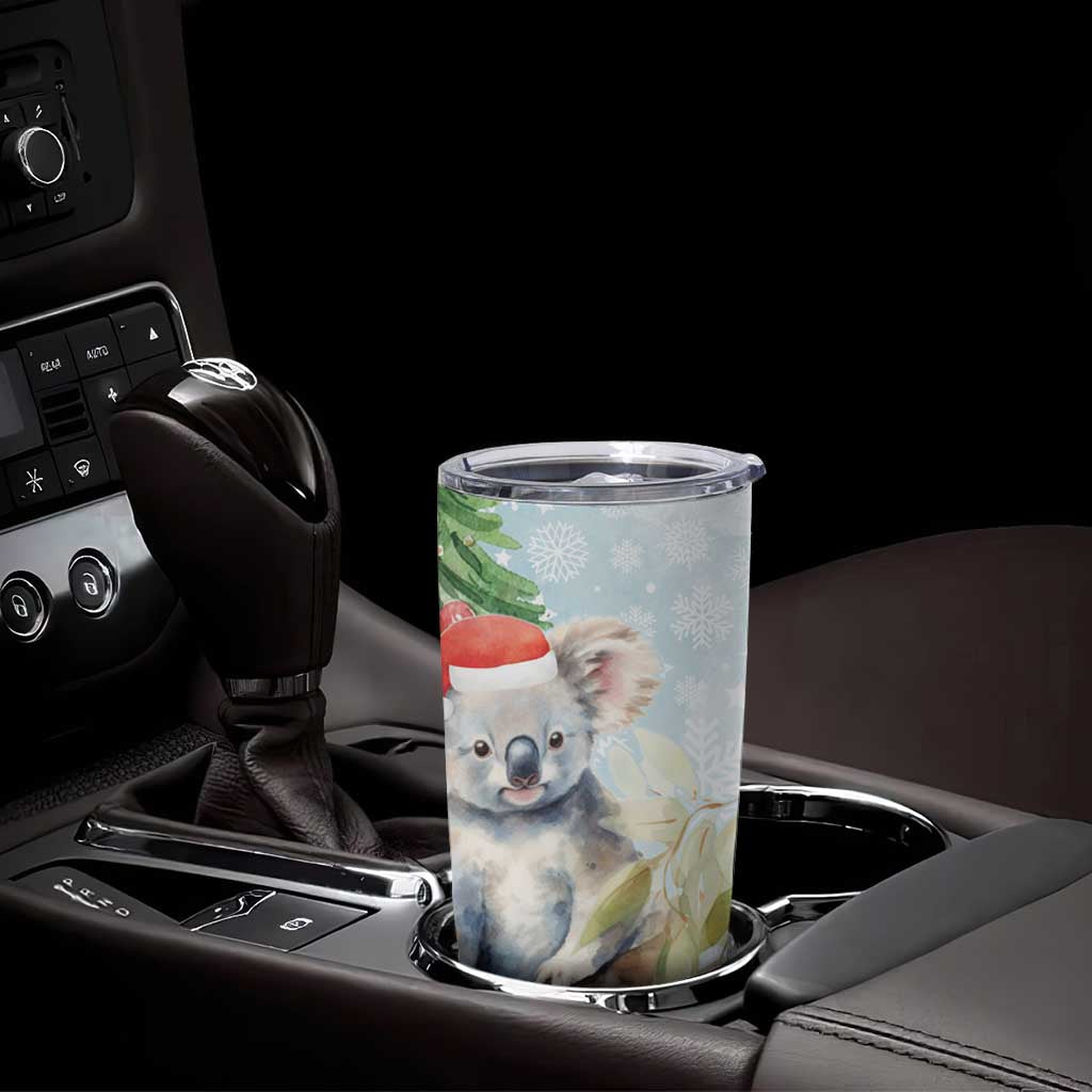 Australia Christmas Tumbler Cup Koala Santa With Eucalyptus - Watercolor