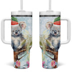 Australia Christmas Tumbler With Handle Koala Santa With Eucalyptus - Watercolor