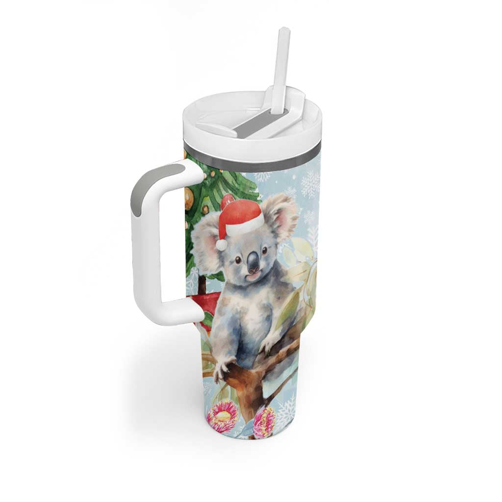Australia Christmas Tumbler With Handle Koala Santa With Eucalyptus - Watercolor