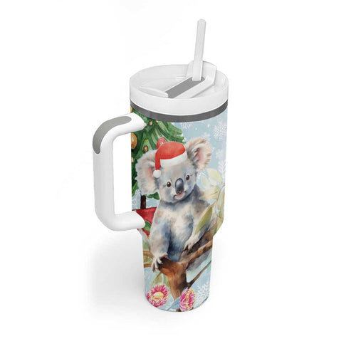 Australia Christmas Tumbler With Handle Koala Santa With Eucalyptus - Watercolor