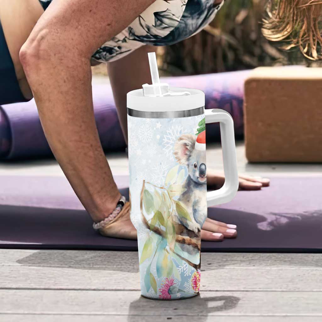 Australia Christmas Tumbler With Handle Koala Santa With Eucalyptus - Watercolor