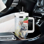 Australia Christmas Tumbler With Handle Koala Santa With Eucalyptus - Watercolor