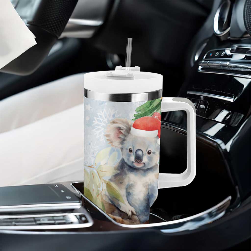 Australia Christmas Tumbler With Handle Koala Santa With Eucalyptus - Watercolor