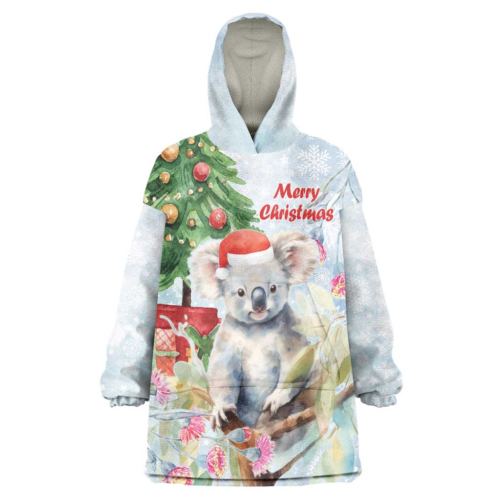 Australia Christmas Wearable Blanket Hoodie Koala Santa With Eucalyptus - Watercolor
