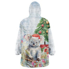 Australia Christmas Wearable Blanket Hoodie Koala Santa With Eucalyptus - Watercolor