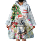Australia Christmas Wearable Blanket Hoodie Koala Santa With Eucalyptus - Watercolor