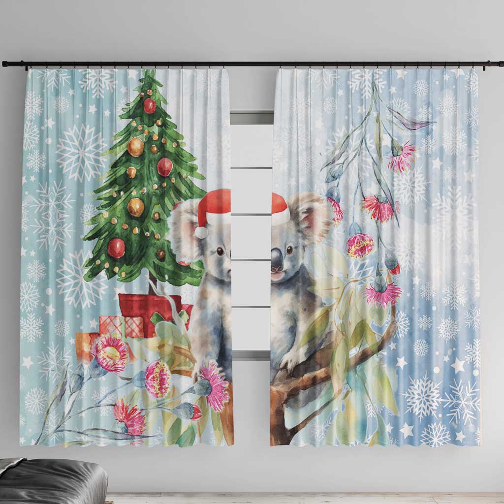 Australia Christmas Window Curtain Koala Santa With Eucalyptus - Watercolor